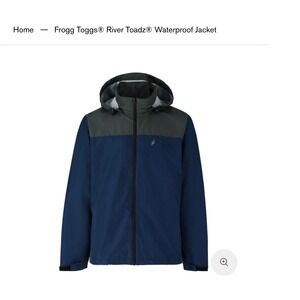 Frogg Toggs Rain Jacket Mens XL XXL Blue Grey Full Zip Packable Hood